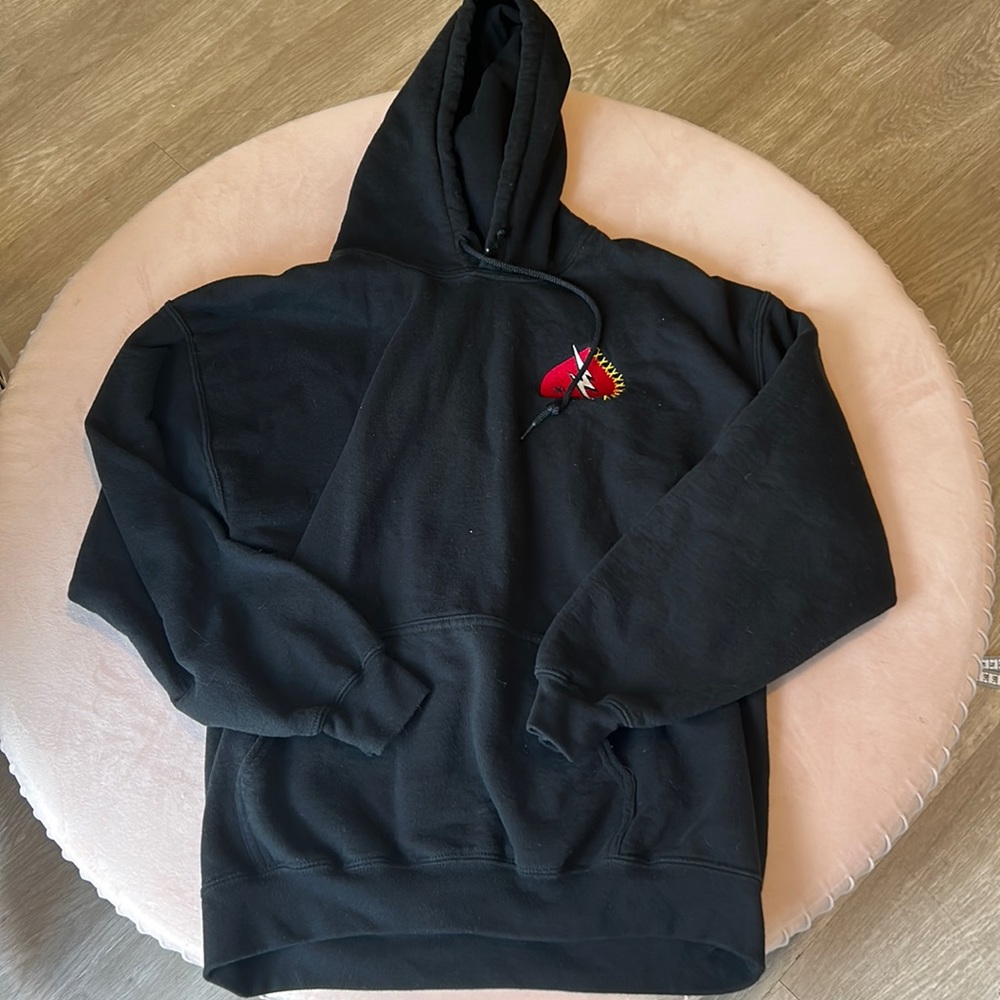 Gildan Black Hoodie with Red Heart Size Large
